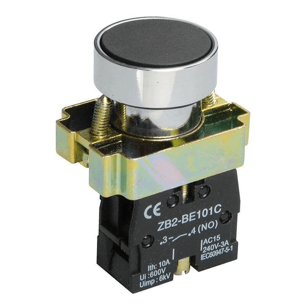 Pulsador Rasante Negro 22mm 1NA