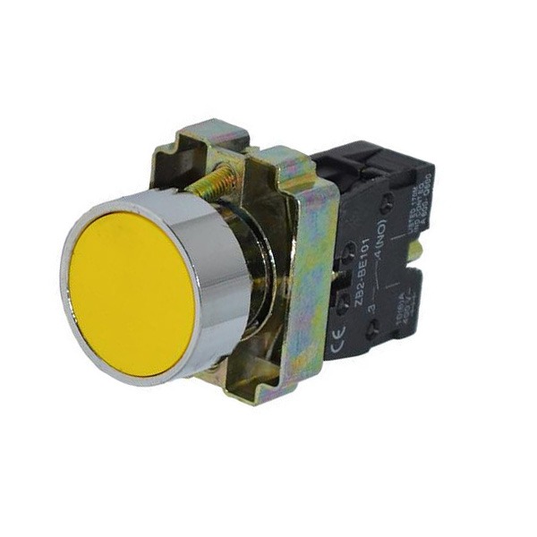 Pulsador Rasante Amarilla 22mm 1NA