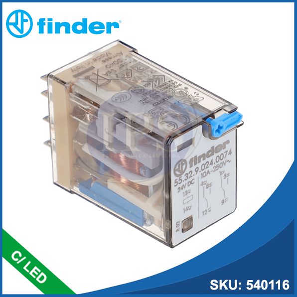 Relé 24VDC 10A DPDT 8P con Indicador LED 55.32.9.024.0074